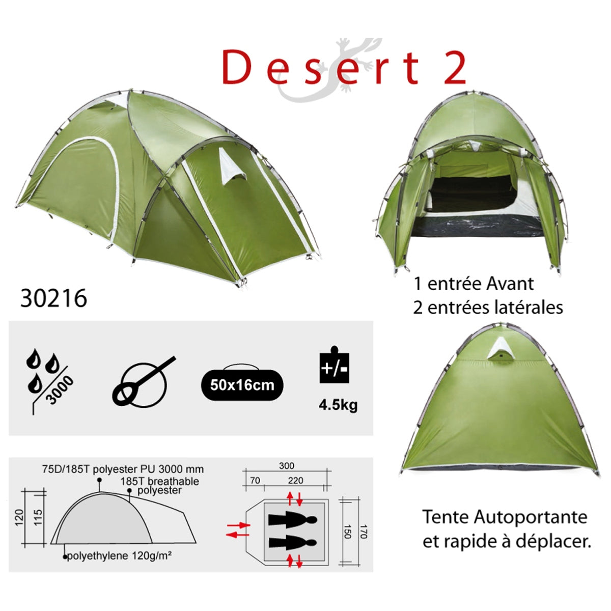 Desert 2 - Freestanding 2 person tent with 3 doors and spacious vestibule