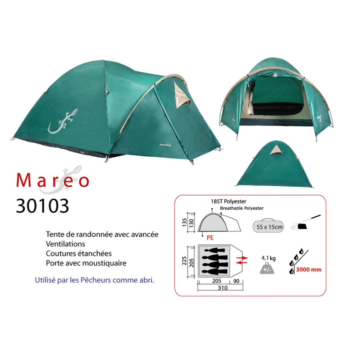 Mareo - 4 person dome tent with large extension